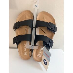 Cat & Jack Sandals Kids Size 13 Black Double Buckle Cork Slide Shoes NWT